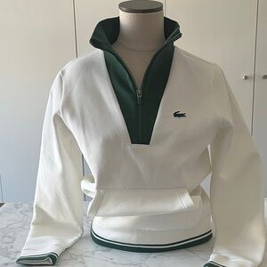 Lacoste White and Dark Green Half-Zip Sweatshirt